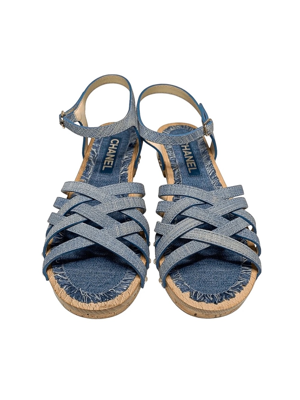 CHANEL Denim Woven Espadrille Sandals in Blue
